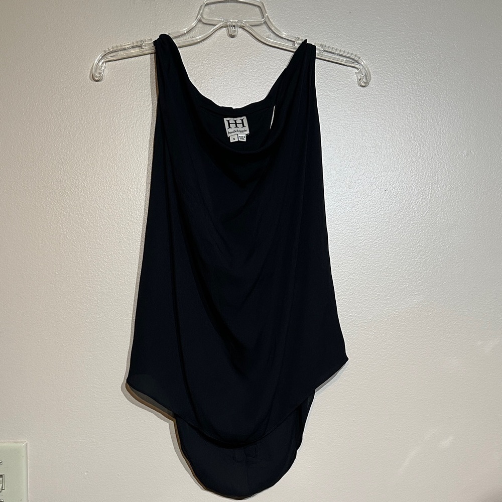 Haute Hippie Black Draped Tank Top silk